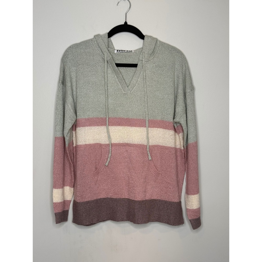 One Eleven North Womens Colorblock Knit Hoodie Mauve Green Size Medium